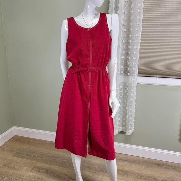 Windsor Dresses & Skirts - Vintage 70s Kay Windsor Red Sleeveless Button-Front Dress – Made in‎ USA, ILGWU